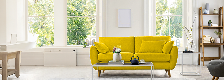 Yellow couch in living room