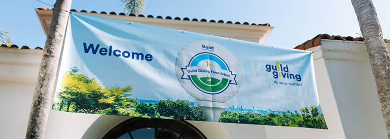 Guild Giving welcome sign for annual golf tournament